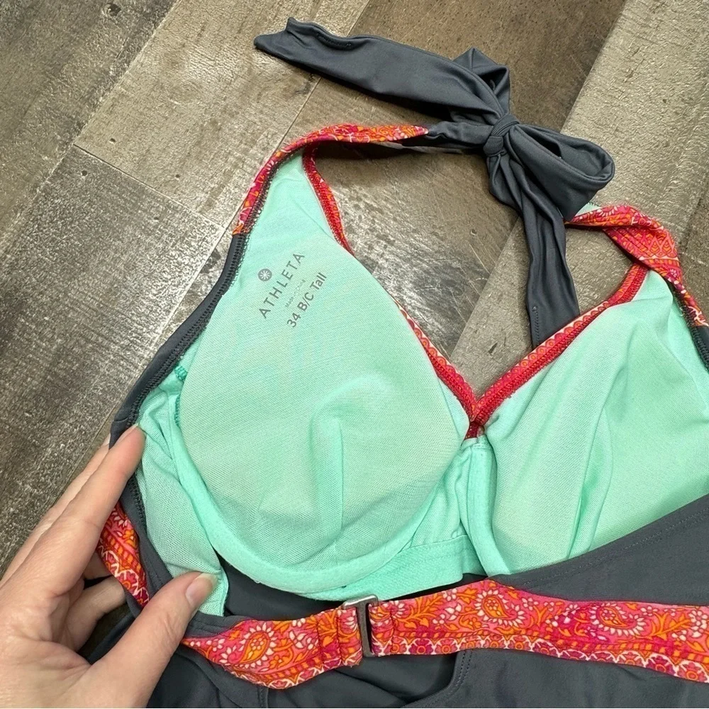 Athleta Ventana Boho Paisley Tiki Halter Bra TopTankini 34B/C Tall